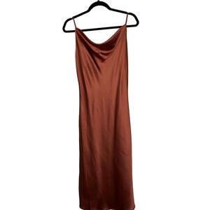 Petal +‎ Pup Womens Copper Satin Cowl Neck Sleeveless Slip Midi Dress Size 6 NWT